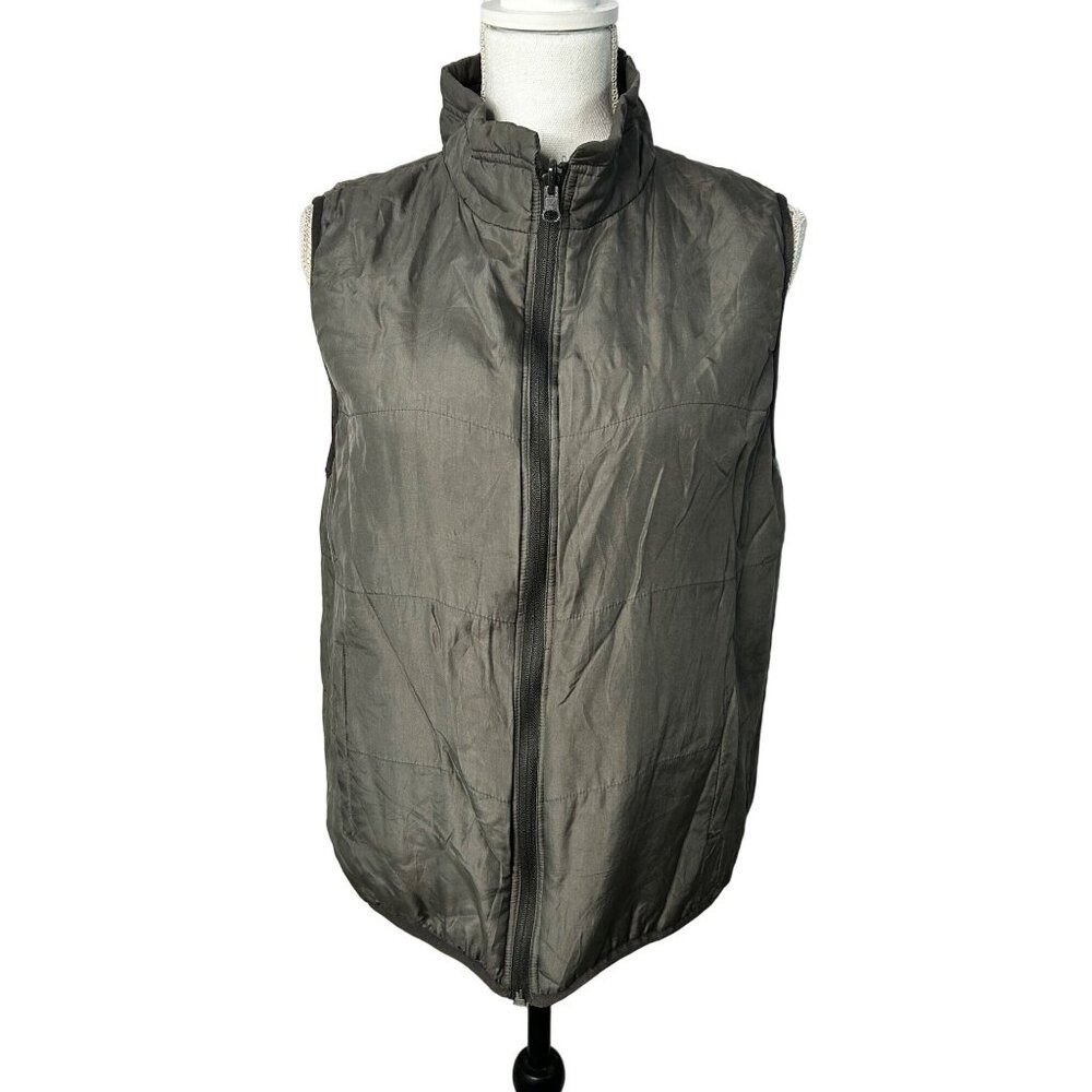 Fu Da Sport Mens Size M Reversible Silk Nylon Puffer Vest Gray Full Zip Gorpcore